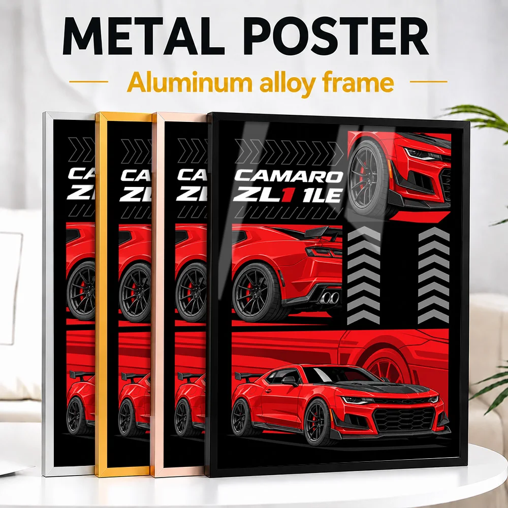 American Camaro ZL1 1LE Red Hot Sports Car Framed Metal Print Customized Dynamic Track Aesthetic Wall Art Gift For Gearheads