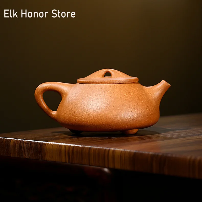 260ml Chinese Yixing Purple Clay Teapots Famous Artists Handmade Boat Stone Bailer Tea Pot Raw Ore Kettle Zisha Tea Set Teaware