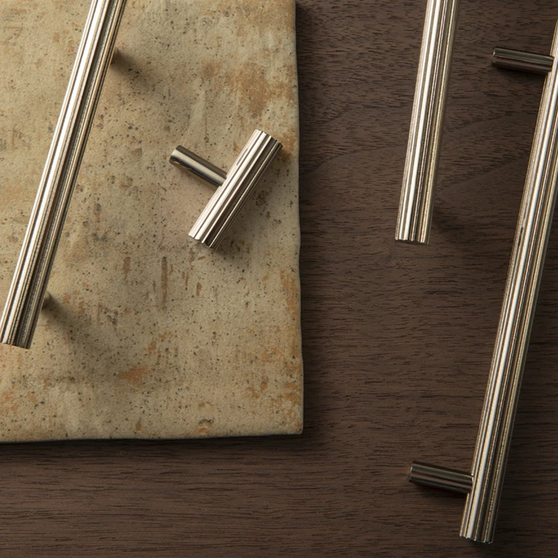 Goo-Ki Solid Brass Striped Cabinet Handles Linear Knurled Titanium Silver Drawer Handles T-Bar Kitchen Cabinet Pull Hardware