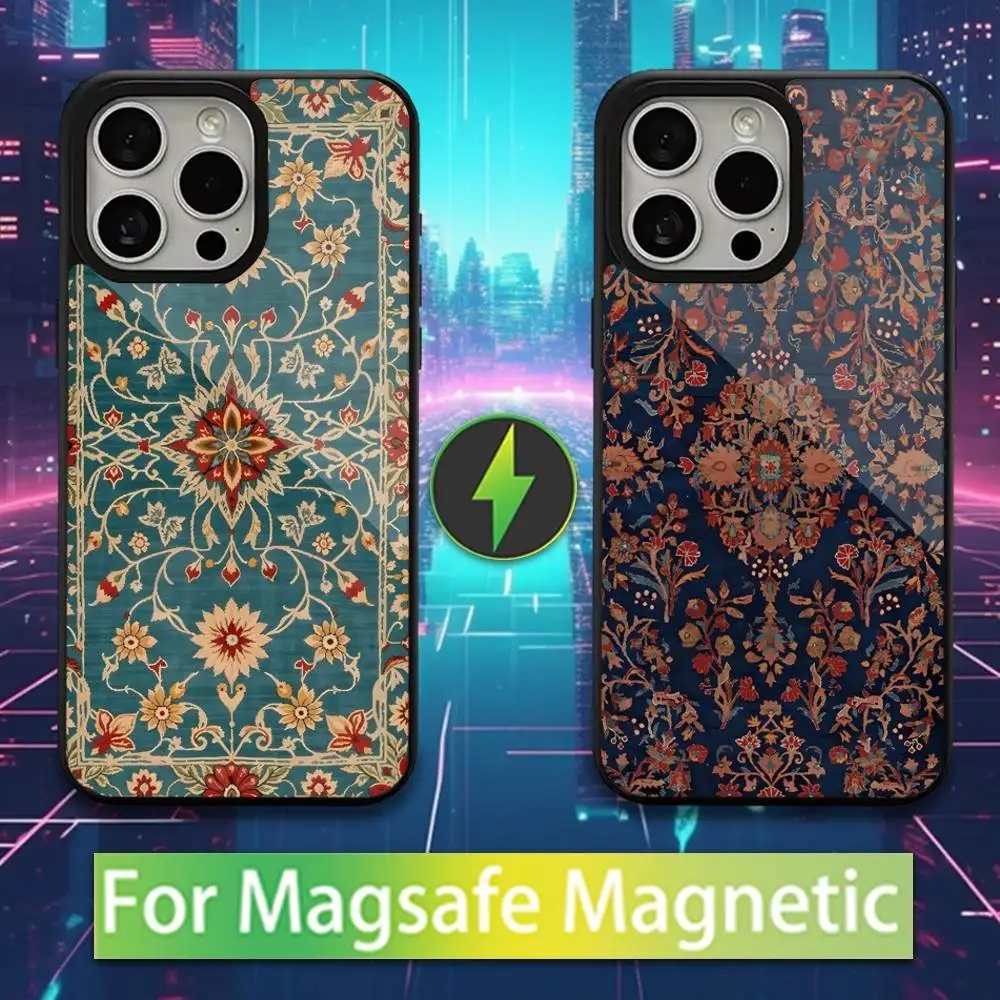 

Floral Persian Carpet Art Phone Case For iPhone 16,15,17,14,13,12,11,Pro,Max,Plus,Mini,Magsafe,Magnetic Wireless Charging Case