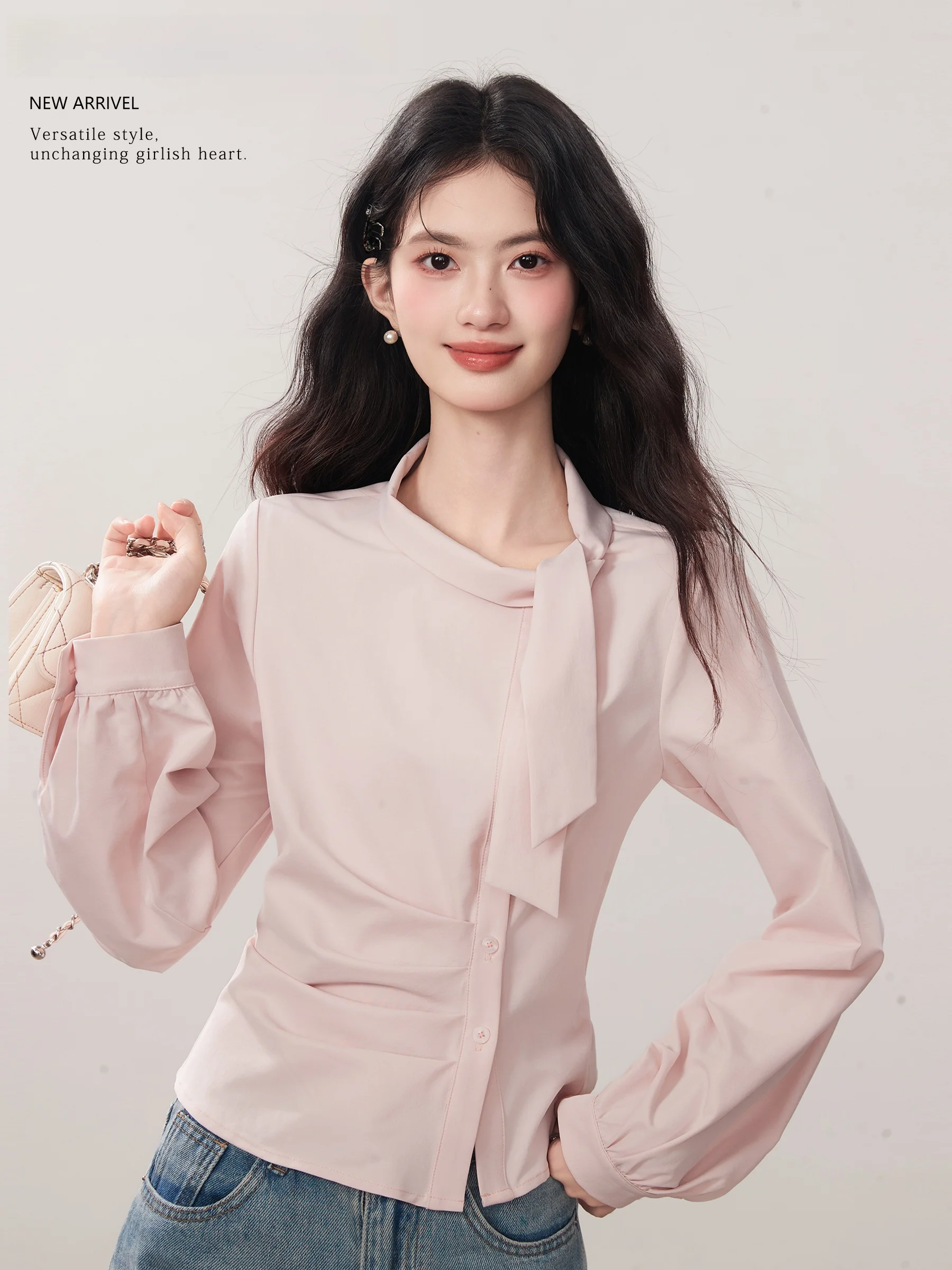 

Женская осенне-зимняя новая асимметричная блузка Ele Sakura с длинным рукавом, уникальная, красивая, приталенная, для повседневной носки