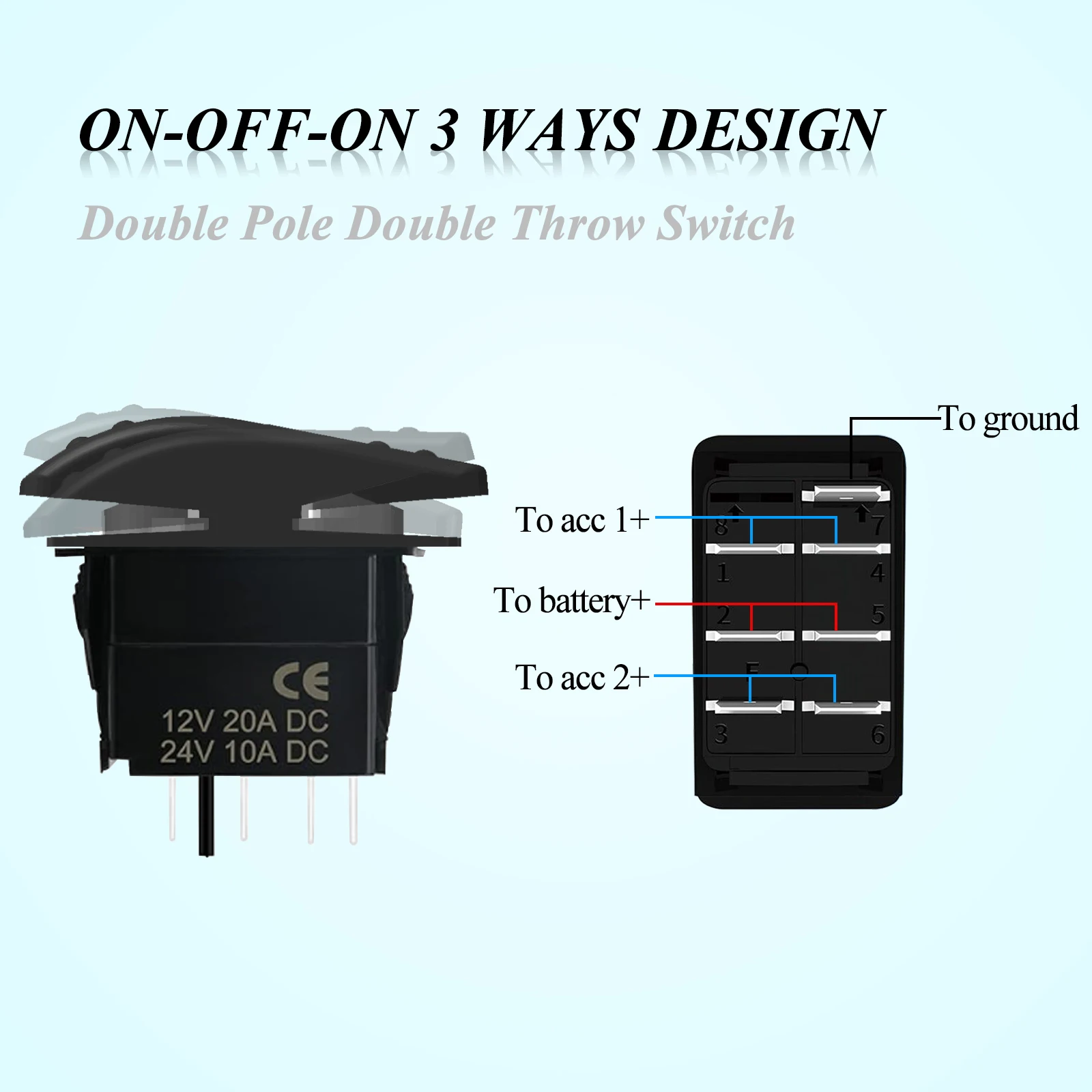 7-Pin DPDT Rocker Switch ON-OFF-ON 12V/20A 24V/10A IP67 Waterproof Dual LED Light Bar for 4x4 Winch Marine Boat Truck RV Caravan
