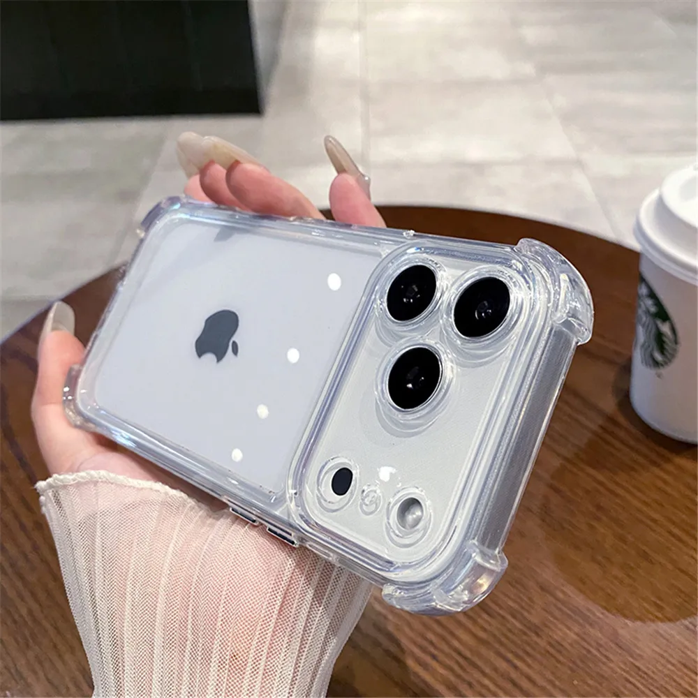 Luxe Schokbestendig Clear Telefoon Case Voor iPhone 17 16 15 14 13 12 11 Pro X XR XS Max Plus Air Zachte Transparante Bumper Gevallen Cover