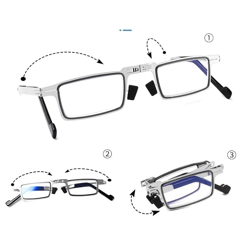 Metal Folding Reading Glasses Portable Ultra Light Anti Blue Light Lens Presbyopia Glasses Men\'s Rectangular Eyeglasses Eyewears
