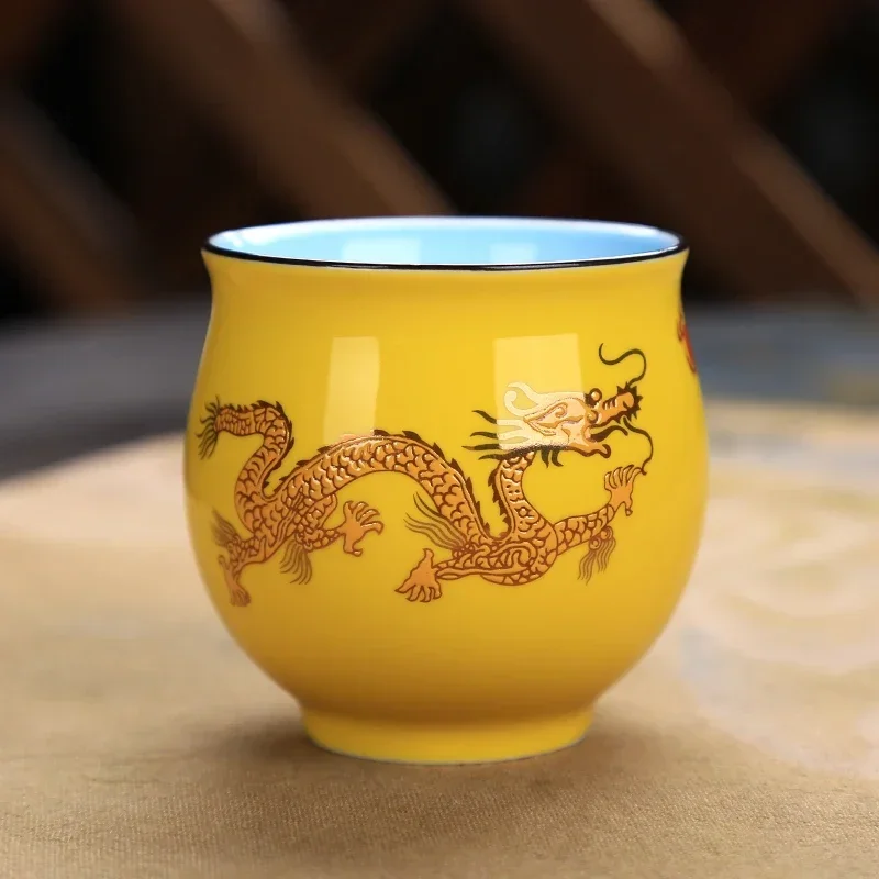Ceramic Creative Chinese Traditional Royal Dragon Pattern Double Wall Procelain Teacup Tea Cups Retro Tea Bowl Kung Fu Drinkware