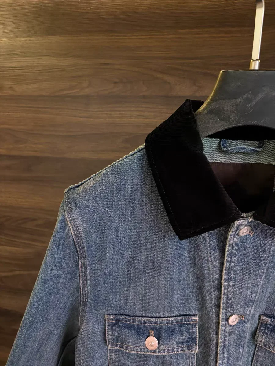 LP Italian 25aw lapel washed medium and long denim jacket