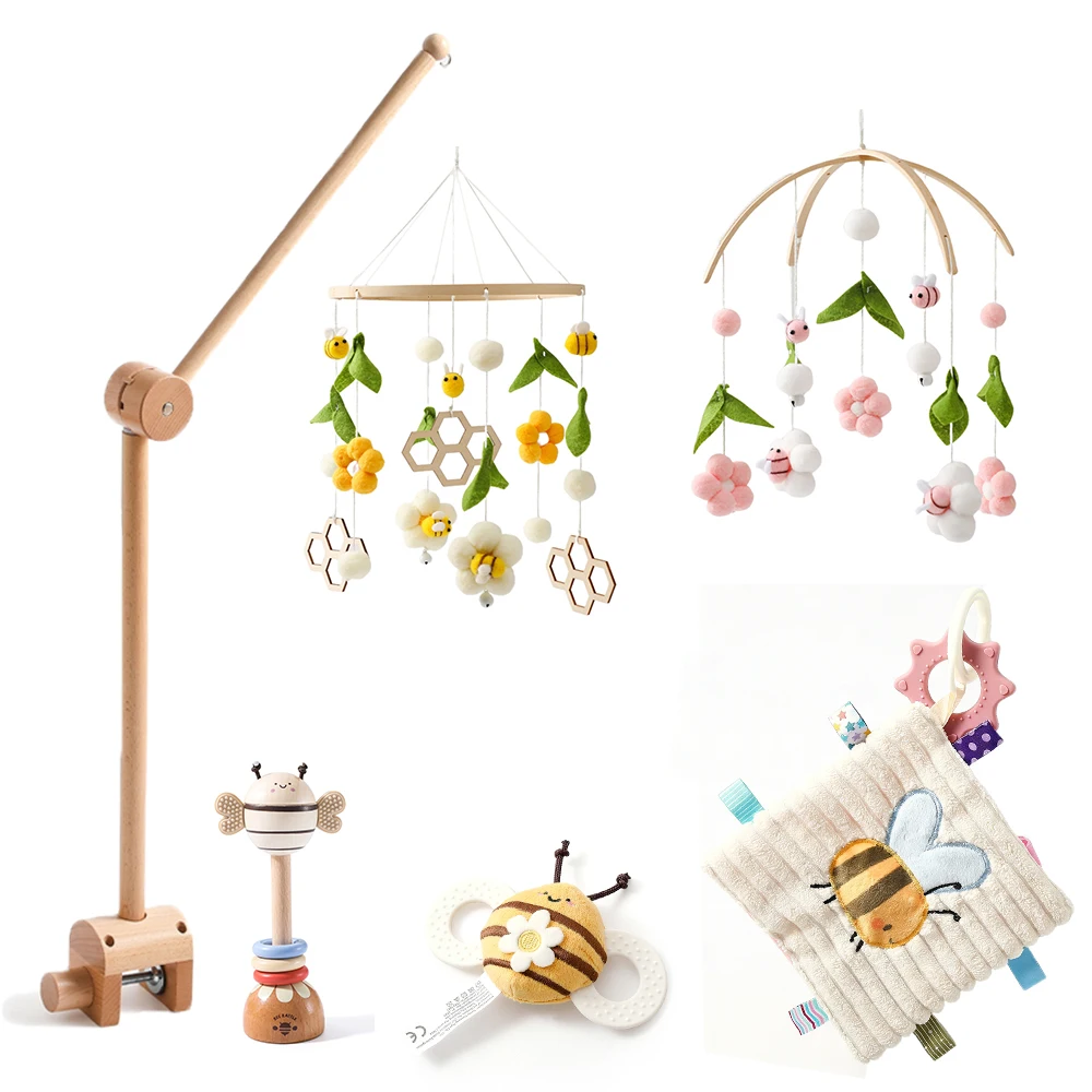 

Baby Crib Mobile Rattle Toy For 0-12 Months Baby Bee Themed Nursery Mobile Set, Wooden Crib Hanging Rattle Infant Sensory Toys