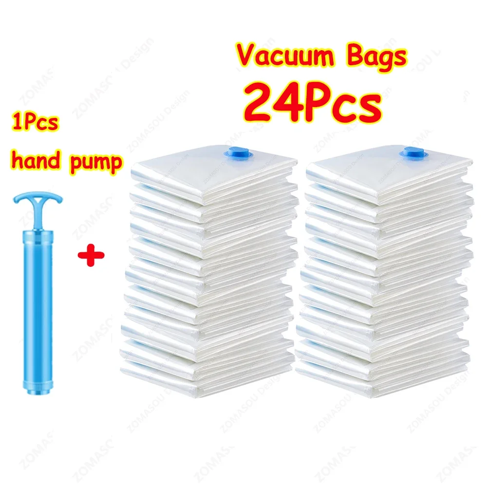 1-24Pcs Vakuum Lagerung Taschen Vakuum Dichtung Beutel Wiederverwendbare Platzsparende Taschen Falten Komprimiert Organizer Tasche Für Kleidung bettwäsche