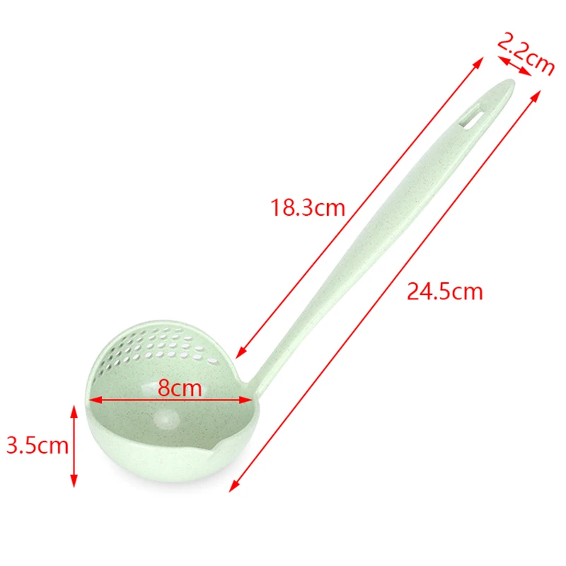 ملعقة حساء قش القمح ، مصفاة بلاستيكية ، مقبض طويل ، 2 في 1 ، منزلية