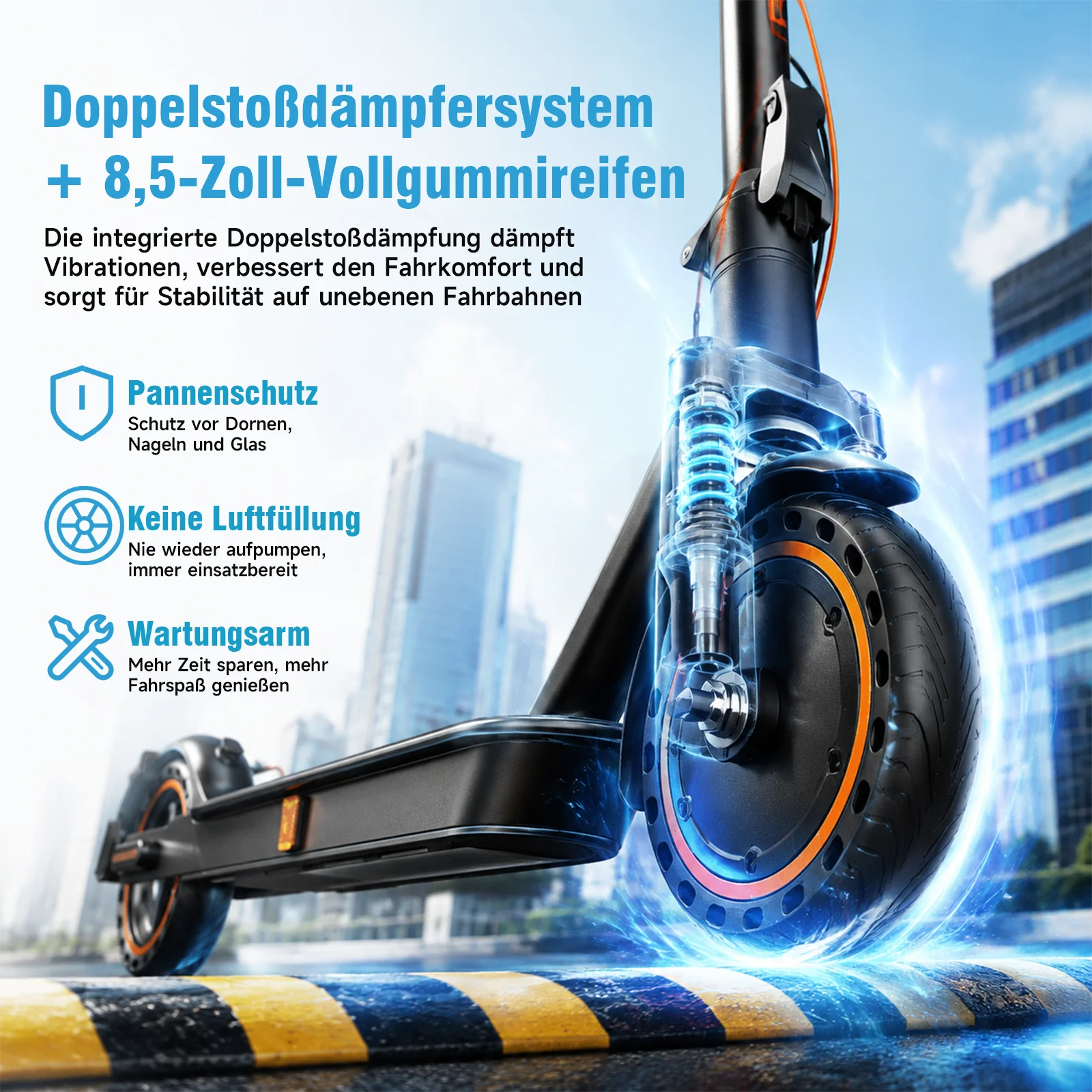 TODIMART T6 ABE E Scooter für Erwachsene, 30 km Reichweite, Faltbarer Elektroroller,8.5 inch Zollreifen, Doppelstoßdämpfer, e roller mit straßenzulassung – Detail 6