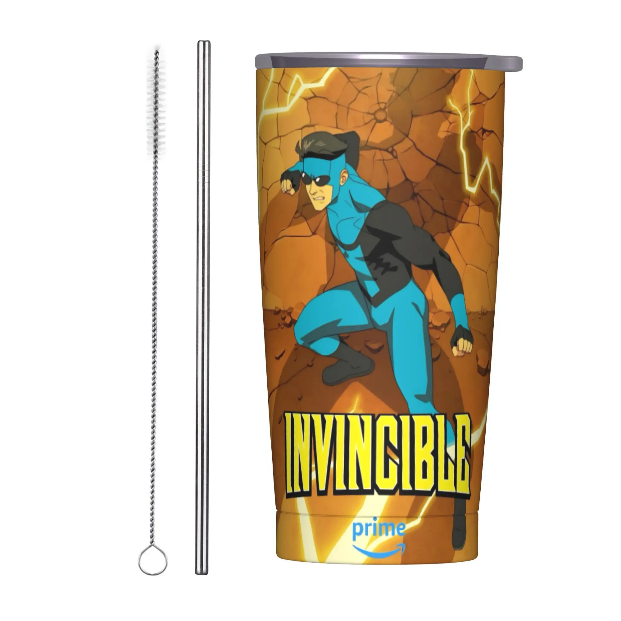 Invincibles Comic Tumbler Vacuum Insulated  Thermal Cup with Lid Straw Double Wall Mug Water Bottle 20oz