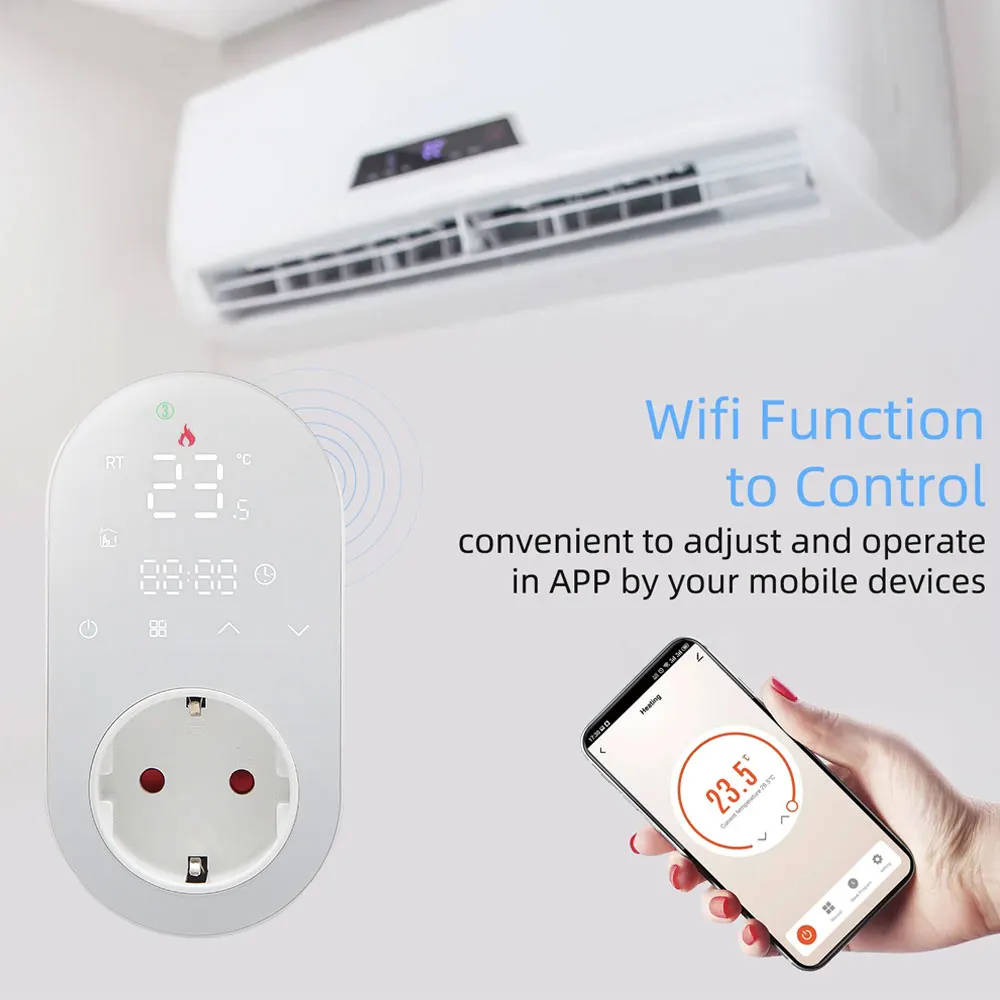 Tuya Smart Home WiFi Digital Thermostat Heating Thermostat Control Socket Temperature 16A Plug App with Alexa Google Home