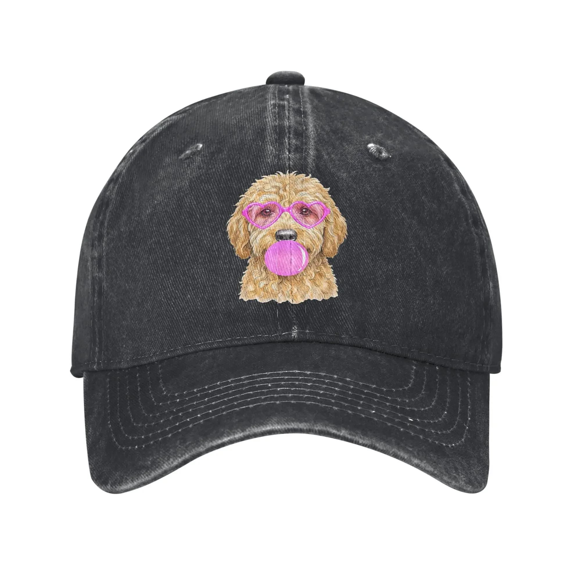 Goldendoodle Blowing Bubble Gum Dog Heart Pink Sunglasses Casual Baseball Cap Spring  Trucker Hat Snapback Cap Men Baseball Caps