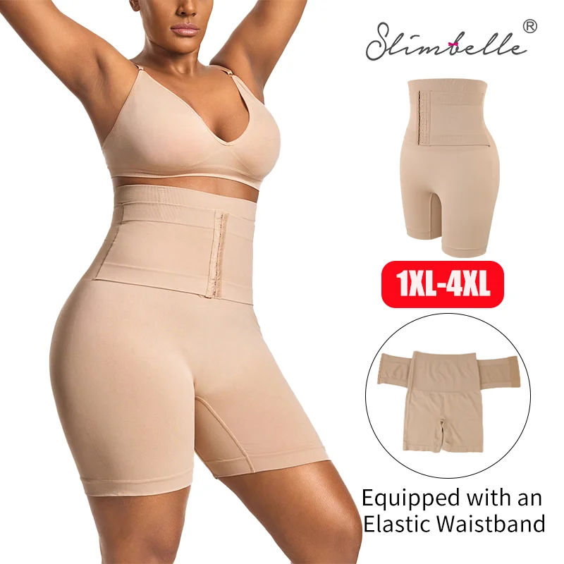 

Slmibelle Plus Size Fajas Short for Women Hook High Waist Trainer Butt Lifter Shapewear Panties Slimming Belly Belt Underwear