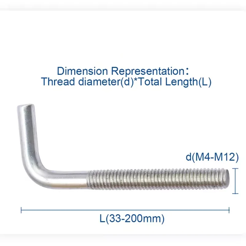 M4-M12 304 Stainless Steel Right Angle Anchor Bolt, L-Shaped 7-Type Right Angle Fixing Screw Fastener