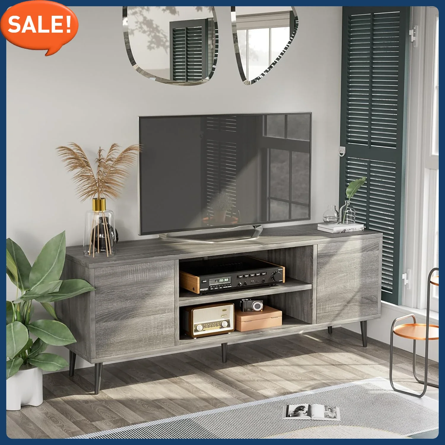 

TV Stand for 65 Inch TV, Modern Entertainment Center with Storage Cabinet and Open Shelves