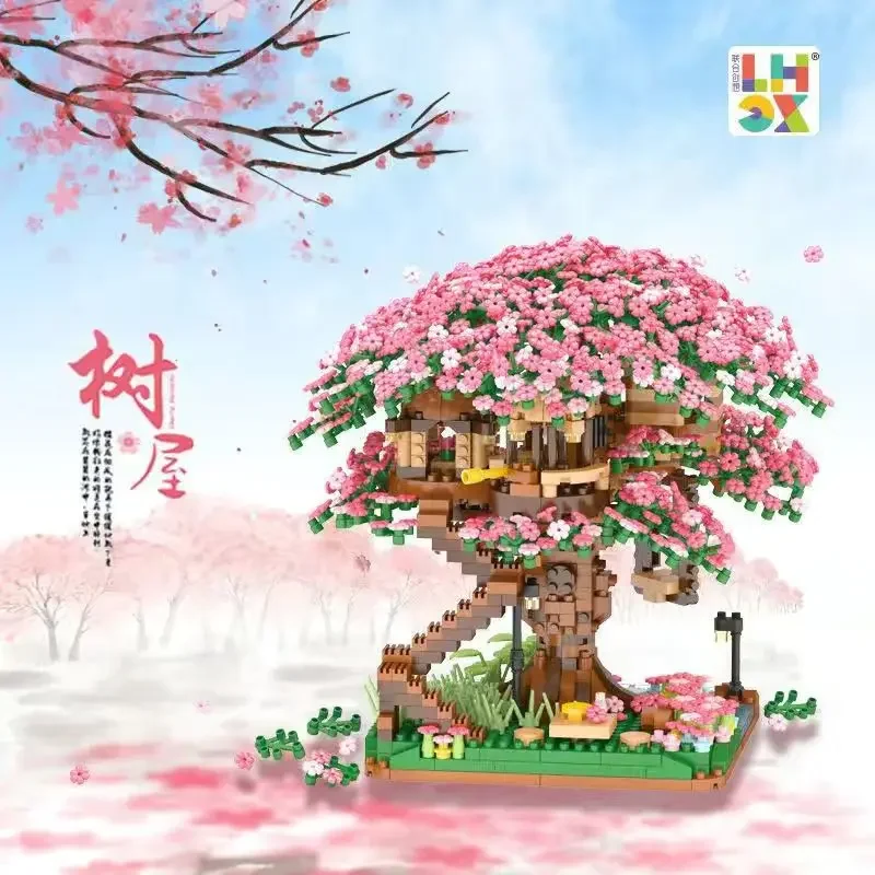 Sakura Tree House Building Block Compatible Lego Girl Series Castle Bouquet Assembly Adult Lover Holiday Gift Toy