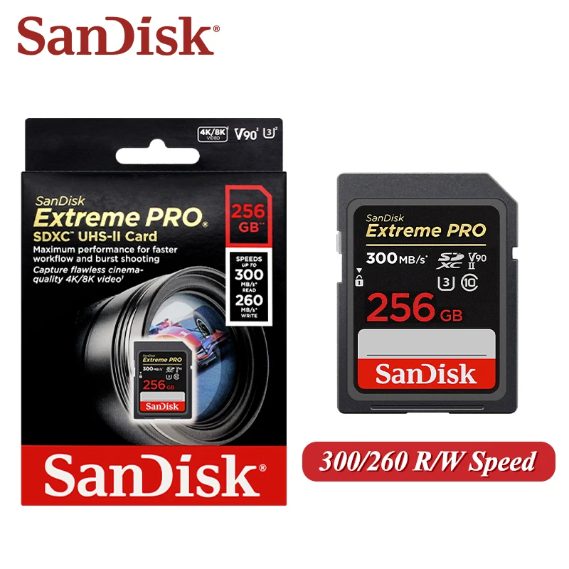 SanDisk Professional V90 SD Card 64GB 128GB Max 300Mb/s High Speed SDXC UHS-II Card 4K 8K Video Shooting Memory Card for Camera