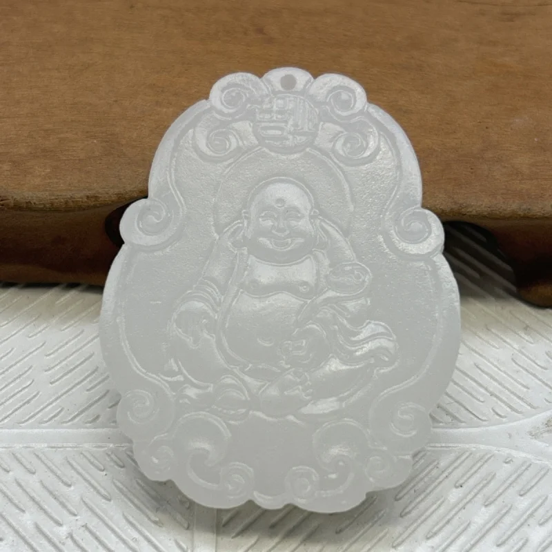 

Natural White Jade Maitreya Buddha Pendant for Men and Women, White Jade Laughing Buddha, Peace and Safety Hanging Ornament, Mai