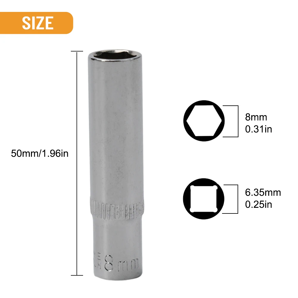 1/4 Zoll Steckschlüsseladapter, 4 mm-14 mm, Sechskant-Steckschlüsselkopf aus Chrom-Vanadium-Stahl für Ratschenschraubendreher, Silber, 50 mm Länge – Detail 7
