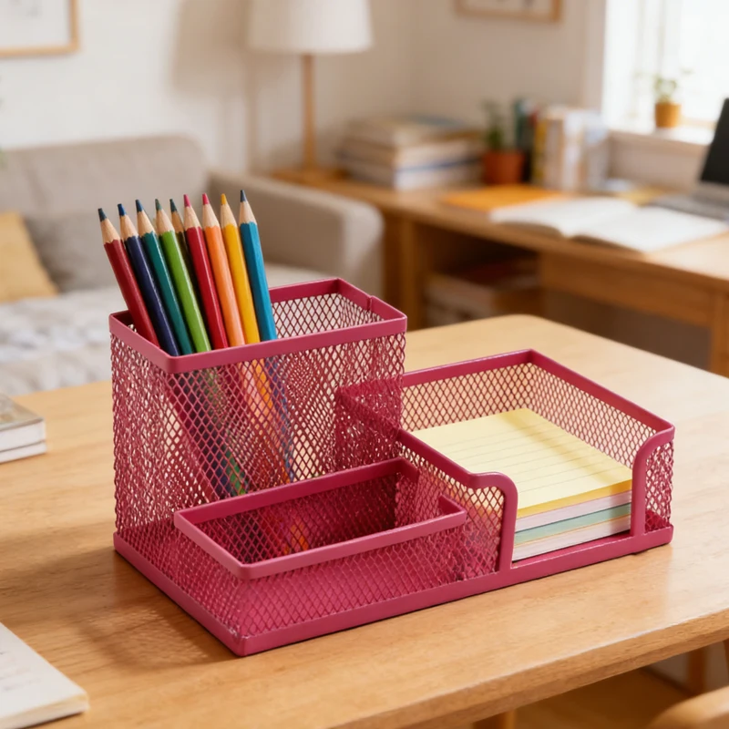 

1pcs Three Grid Rack Multifunctional Metal Storage Pen Box Multi Color Minimalist Pen Holder Desktop Storage Office Supplies