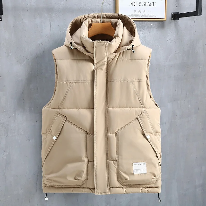 

New Men's Cotton Padded Vest with Detachable Hood Winter Warm Sleeveless Jacket Men's Fashion Casual Waistcoat Zip Up Bodywarmer