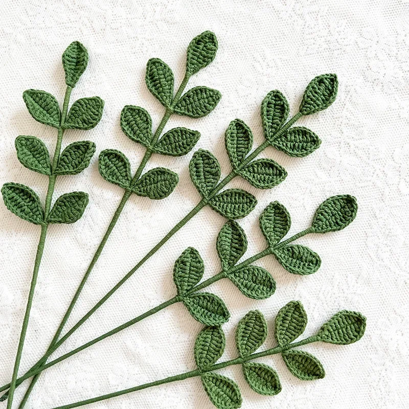 5pcs  Handmade Woolen Crocheted Imitation Bouquet Finished Eucalyptus Leaf Olive Leaf Finished Flower Bouquet Nurse's Day Gift