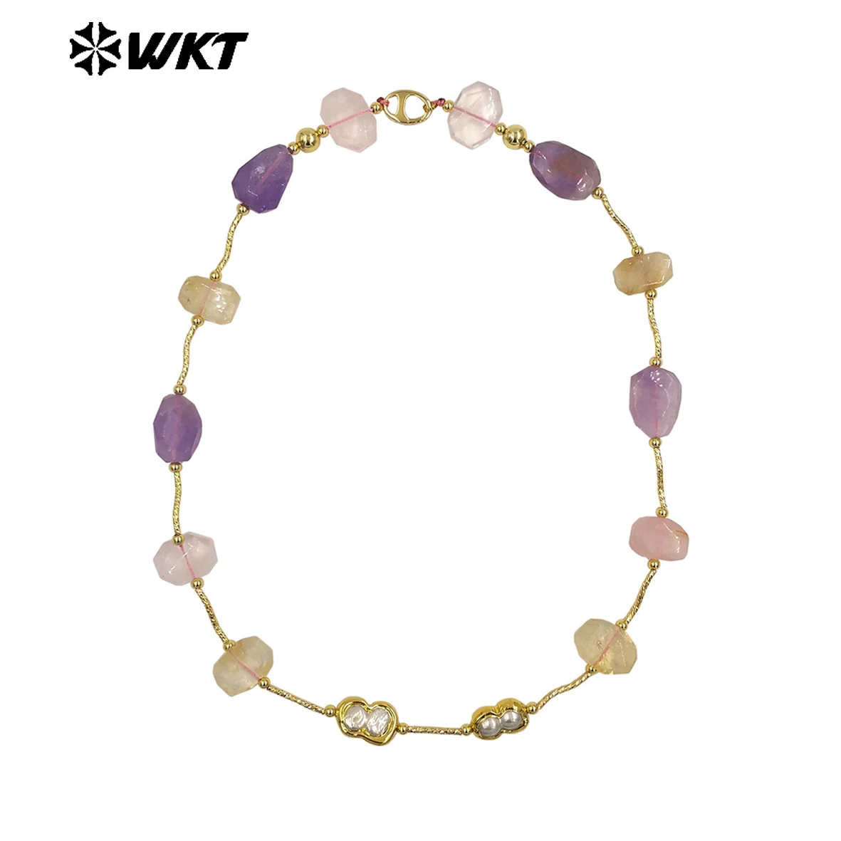 

WT-N1492 Niche-design French Style Elegant Natural Stone Pearl Necklace With Gold Plated For Bride Dressing