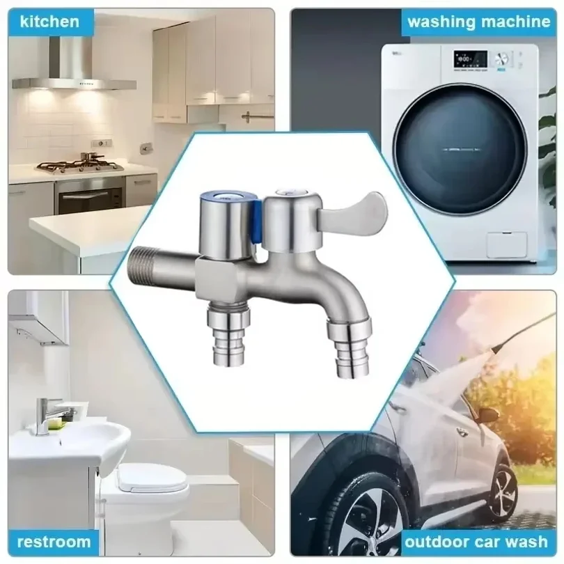 

Stainless Steel Faucet Double Outlet Dual Control Water Tap One in Two Out Faucet 1/2" Bidet Faucets Bathroom Accessories