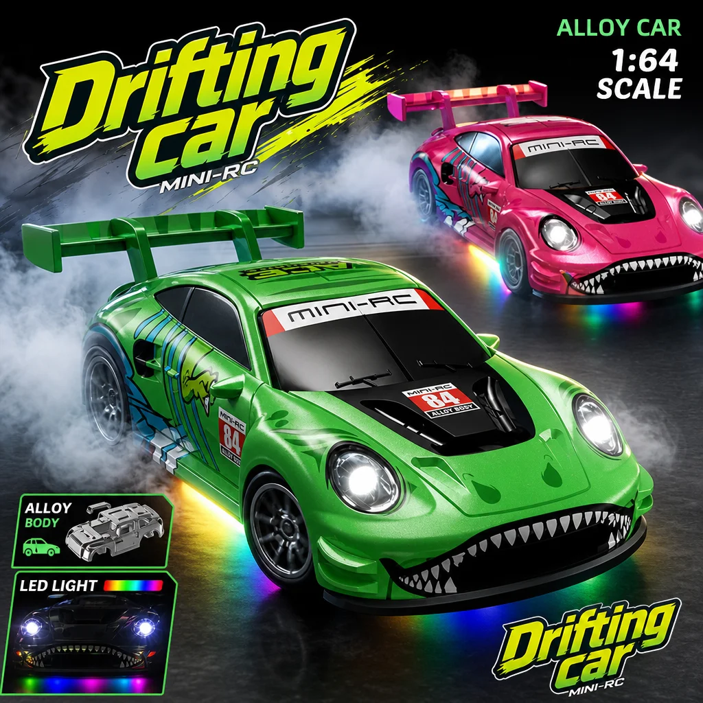 Mini Rc Scy 64001 1 64 4Wd High Speed Drift Rc Car 2 4G Remote Control Alloy Racing Model With Led Light Desktop Vehicle