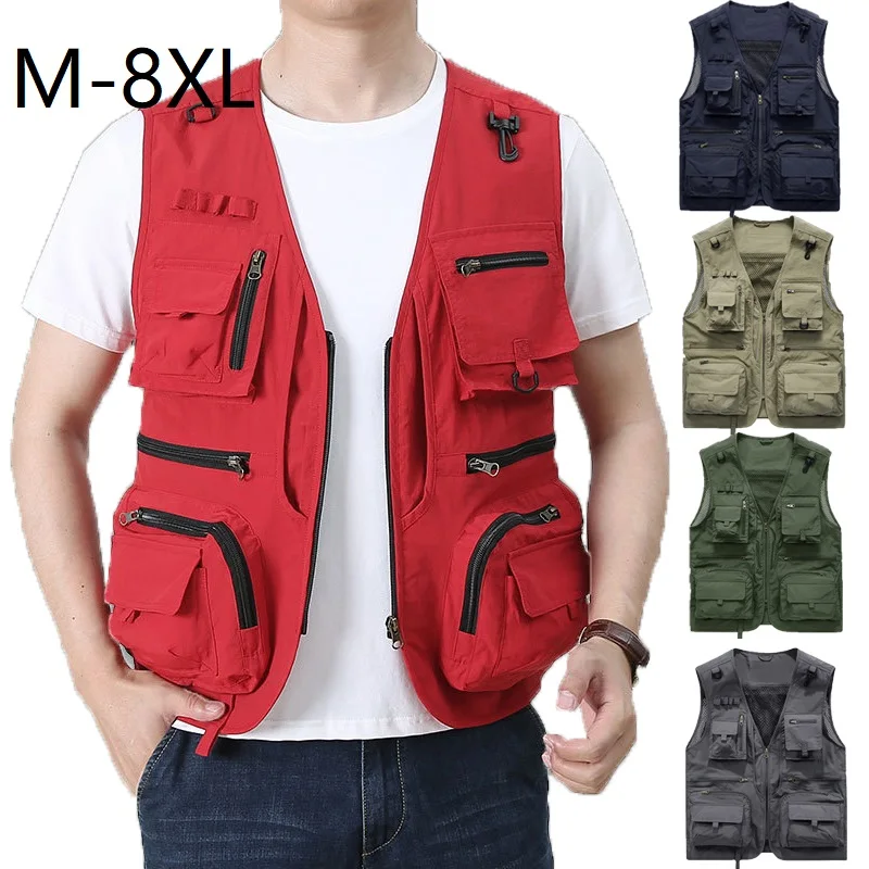 Summer Men Unloading Tactical Vest Coat Plus Size Fisher Photographer Waistcoat Mesh Work Sleeveless Jacket Multi Pocket Vest8xl