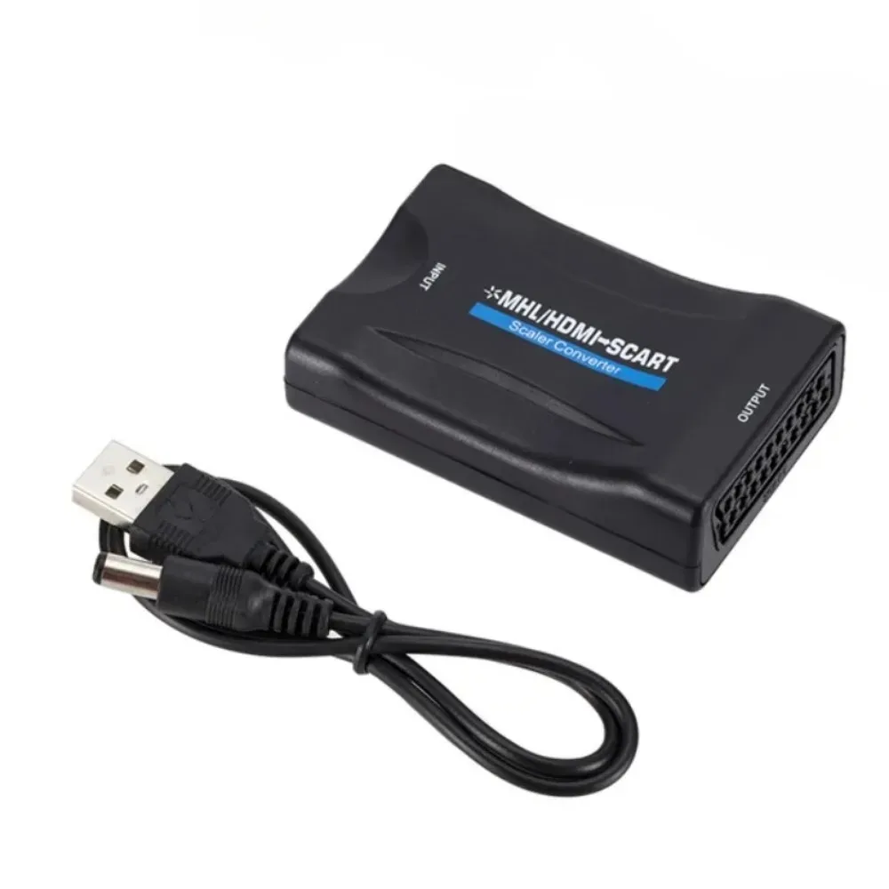 BGGQGG HDMI-compatible TO SCART  Video Audio Converter with USB Cable For HDTV Sky Box DVD Television Signal Upscale Converte