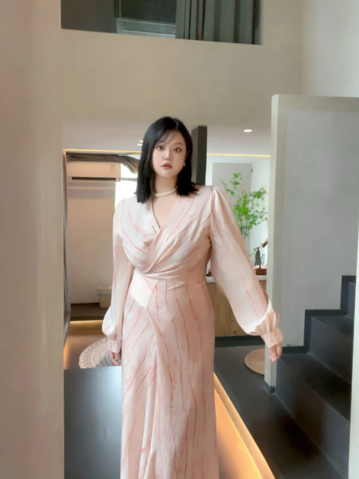 

Elegant plus Size Pink Ombre V-Neck Wrap Dress Women's Fashion City Commute Date Party Casual Long Sleeve Maxi Dress