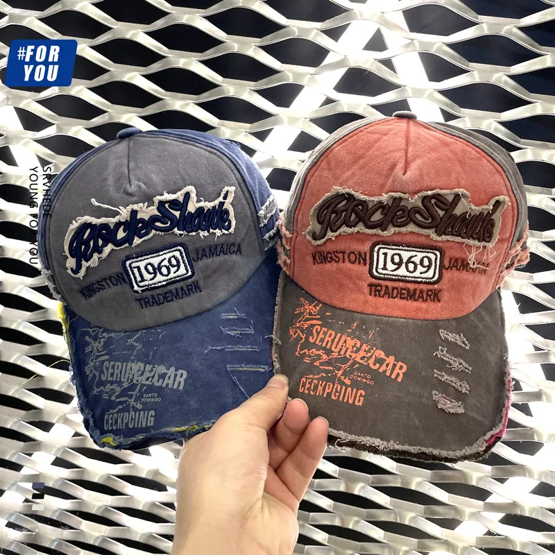 2023 New Y2k Baseball Cap Korean Version Spring and Summer Sunscreen Sunshade Old Denim Women\'s Hats Hole Pink Caps for Men