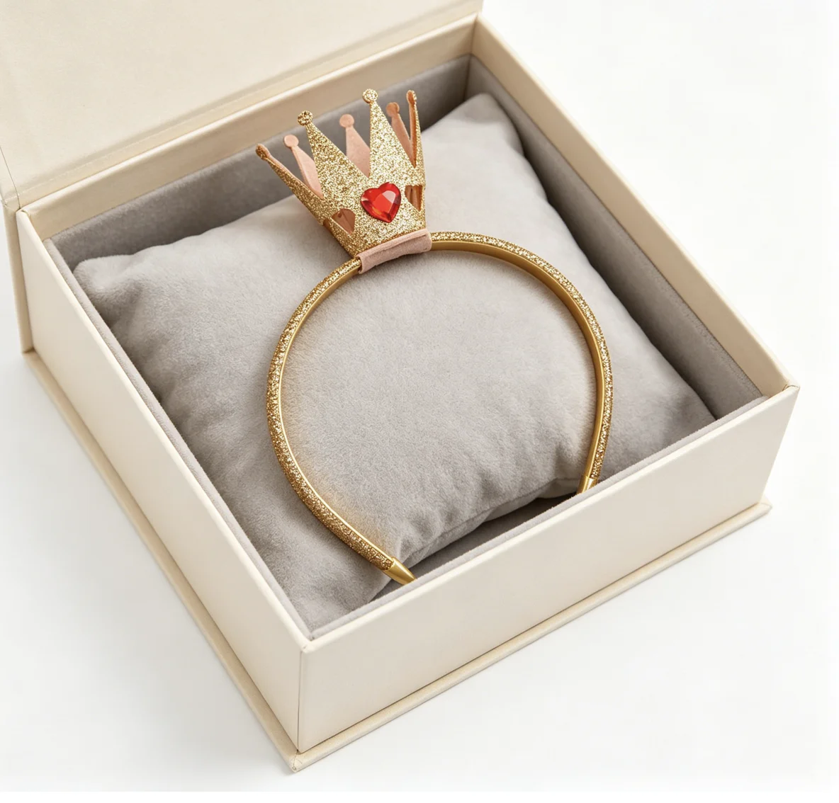 Golden Elegant Sequined Heart Rhinestone Crown Headband 3D Birthday Hair Hoop Kids Party Photo Prop Holiday Decoration Headdress