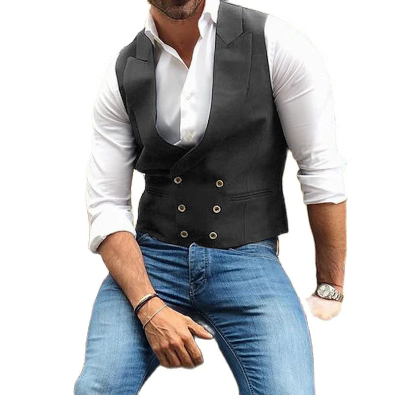 Men\'s Suit Vest Double Breasted Wedding Groom Vests Retro Slim Steampunk Waistcoat Sleeveless Jacket Men