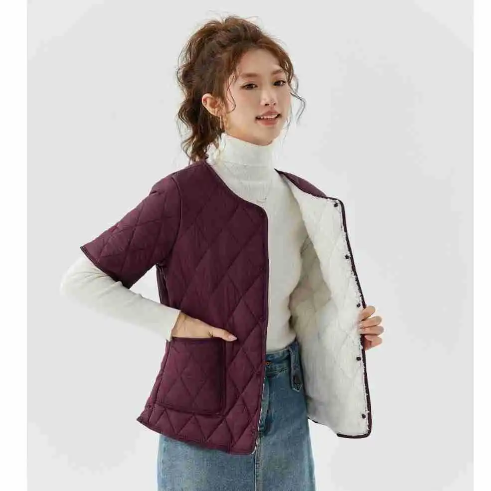 

Women's Solid Color Thicken Warm Casual Trendy Loose Short Sleeve V-neck Sngle-breasted Parkas Female Winter New Fashion Clothes