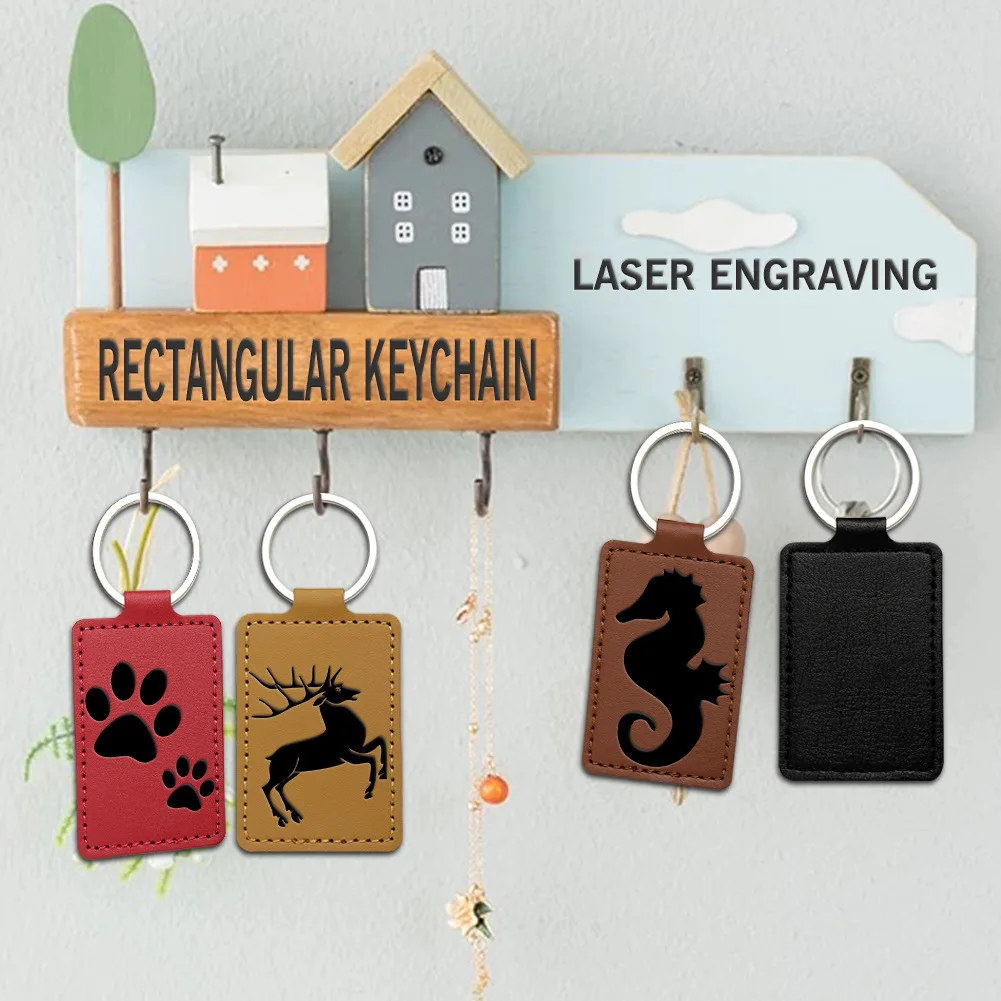 5 Stück PU-Leder Schlüsselanhänger in 5 Farben, Rechteckiges Leder-Schlüsselanhänger-Set, Blanko-Leder-Schlüsselanhänger, Schlüsselkette, Geschenk – Detail 4