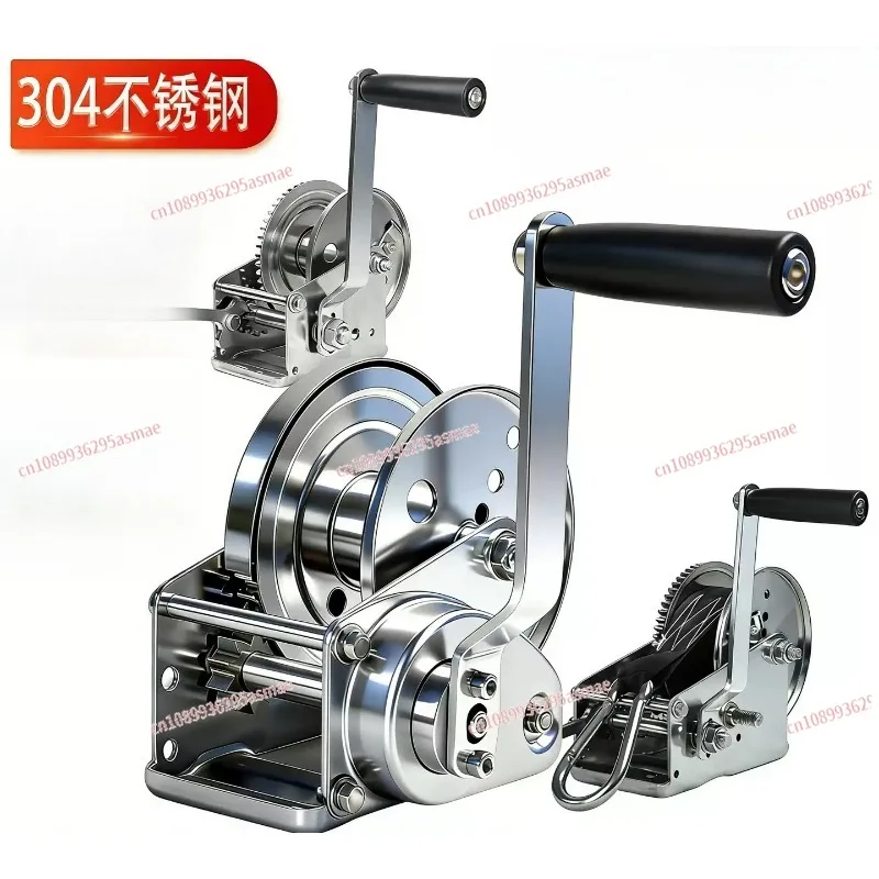 Stainless Steel Self-Locking Manual Hand Crank Winch, Heavy Duty Lifting Hoist Cable Hanger Tool 800LBS