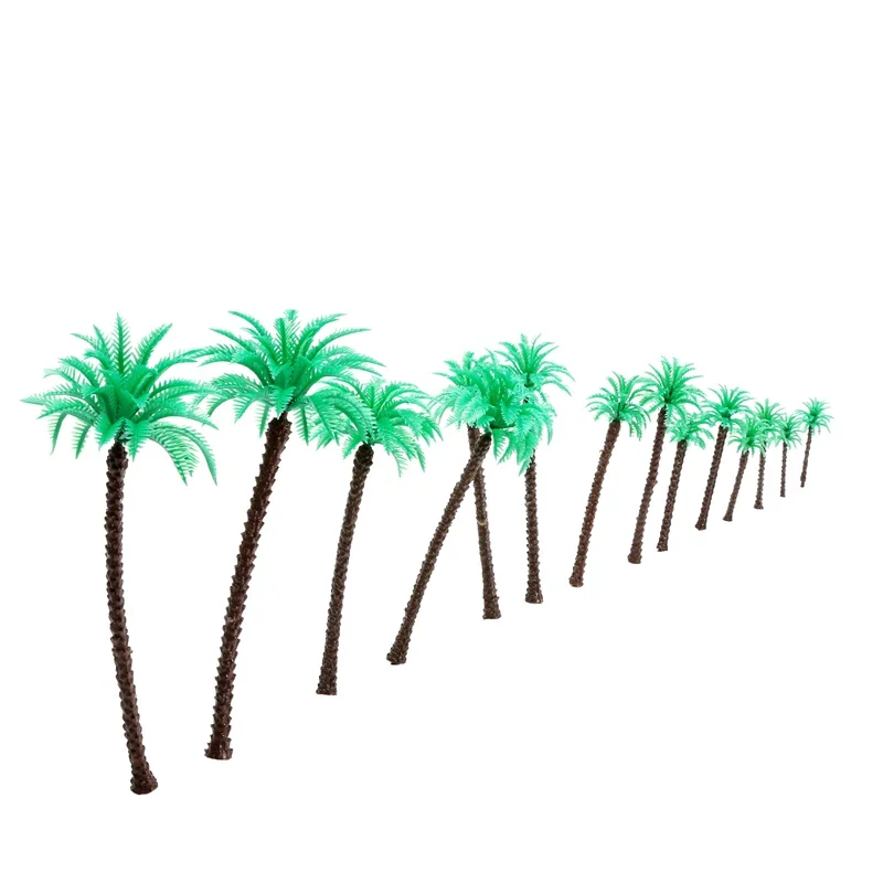 14Pcs Assorted 1:50 Scale Green Coco Palm Tree Railroad Train Forest Model Diorama Landscape Scenery Layout Artificial Plants