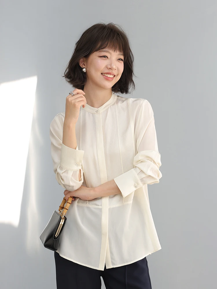 

Новая китайская шелковая блузка свободного кроя для женщин: модный, простой дизайн, дышащая, с длинным рукавом, новинка ранней весны