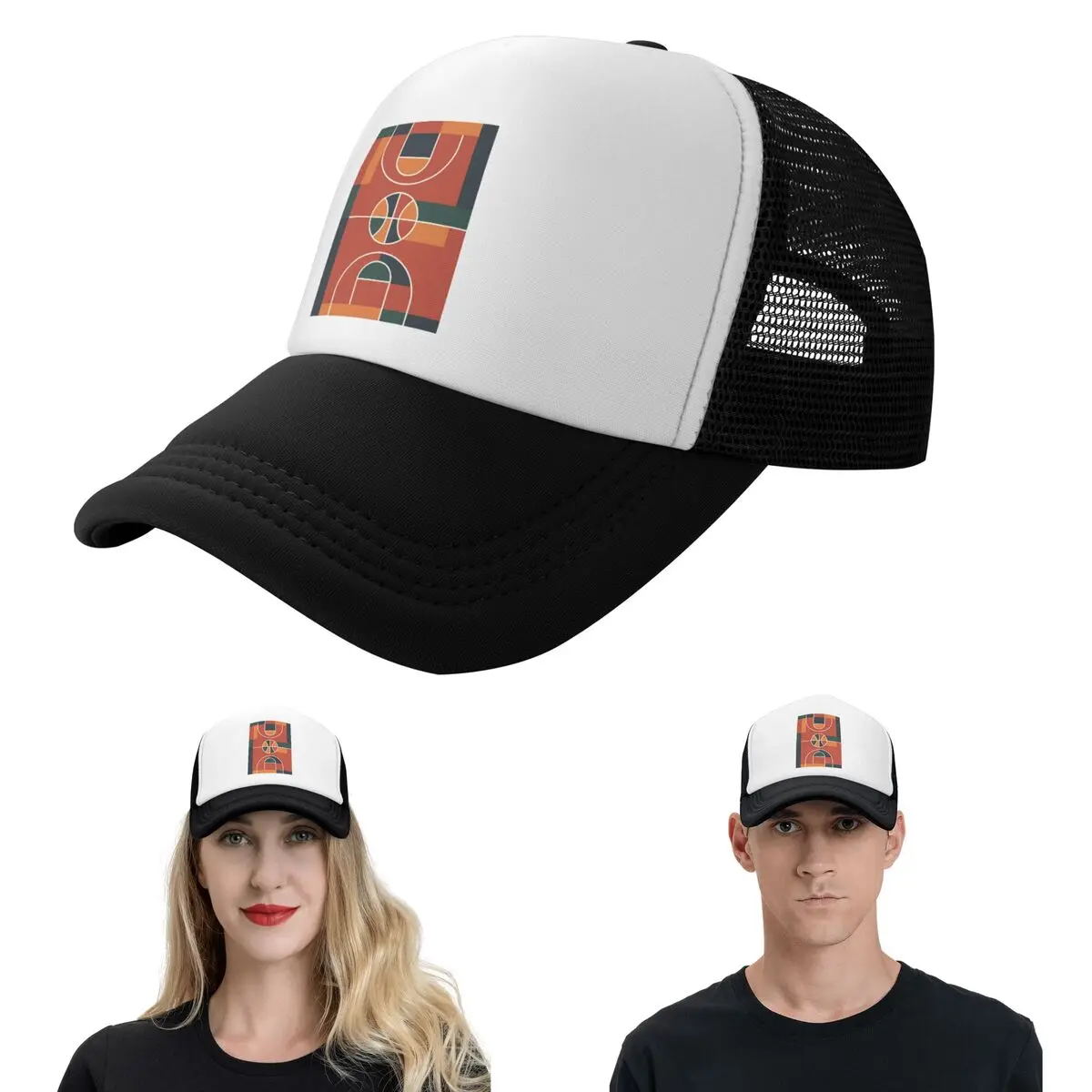Black Basketball Court Pattern  Cap Casual Mesh Baseball Caps Adjustable Hat Hip Hop Summer Unisex Baseball Hats
