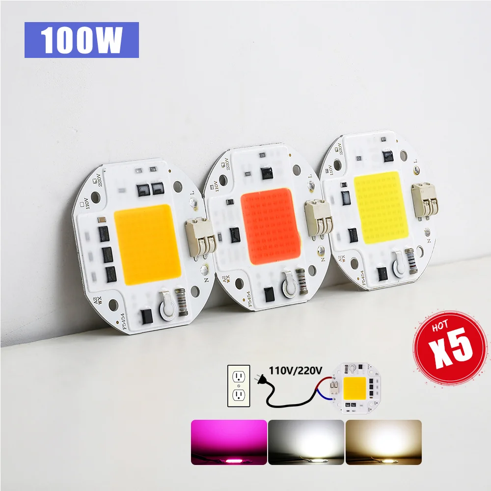 5PCS Grow light 100W 70W 50W NO Driver COB LED Chip for Spotlight Floodlight 220V 110V Integrated Light Beads Aluminum