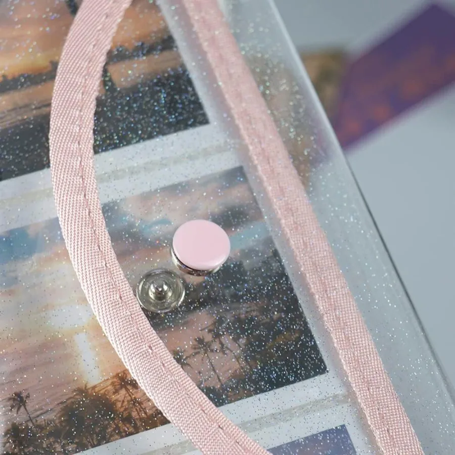 Pink A6 Binder 6 Ring Glitter PVC Budget Binders with Sp Button Closure Loose Leaf Notebook Shell for Photocard Album Cash Enve