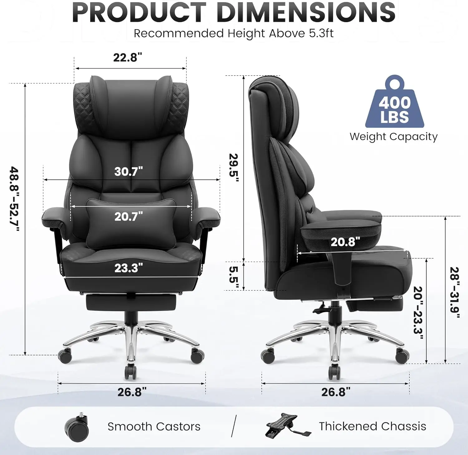 BestGlory Executive Leather Gaming Chair Tapered Legs Ergonomic High-Back Reclining Adjustable Height/Backrest Memory Foam