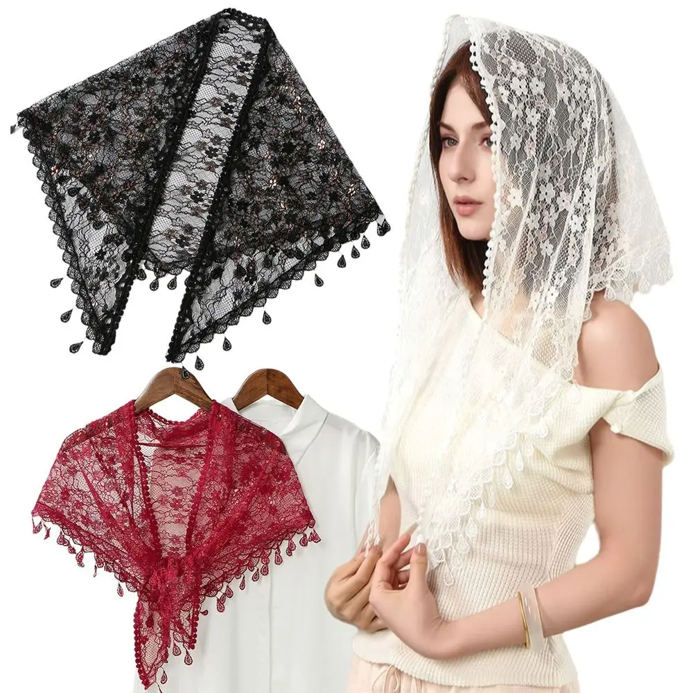 Casual Vintage Lace Flower Hair Scarf Shawl Cute Thin Bandanas for Women Bohemian Chic Style Triangle Head Scarf Photography