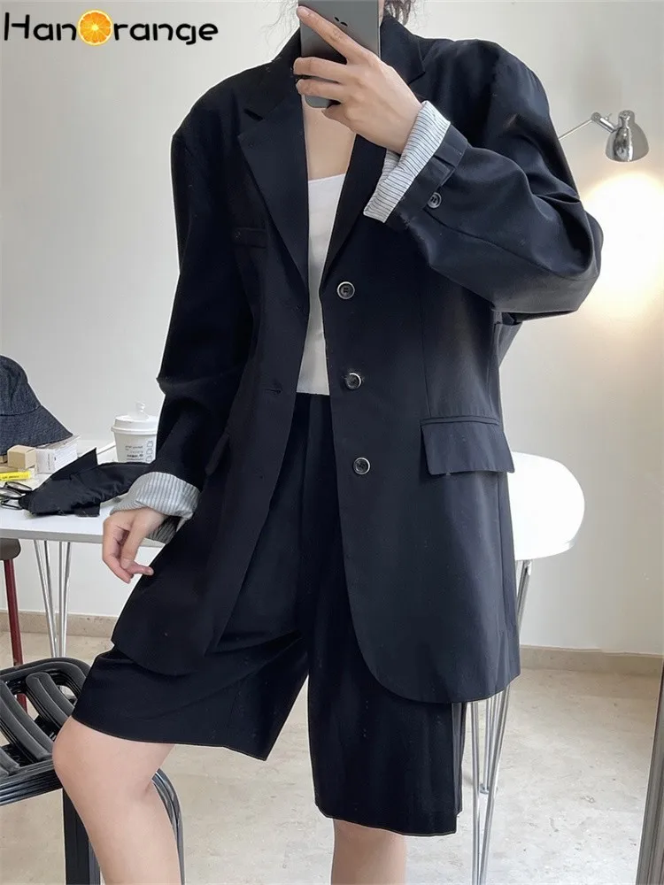 

HanOrange 2024 Spring Autumn Deconstructed Back Hollow Out Silhouette Suit Jacket Women Loose Blazer Female Black/Gray