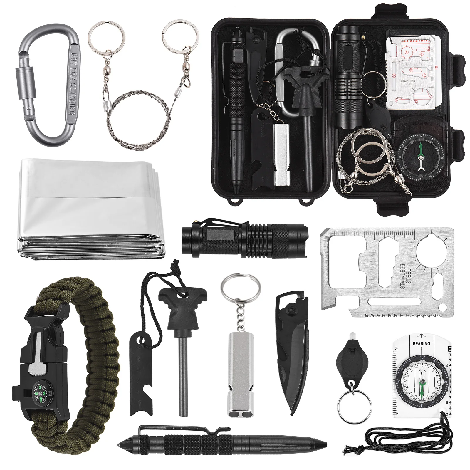 Survival Kit with Hiking First Aid Essentials Tools and Compass for Outdoor Adventures Camping Emergency Preparedness Compact