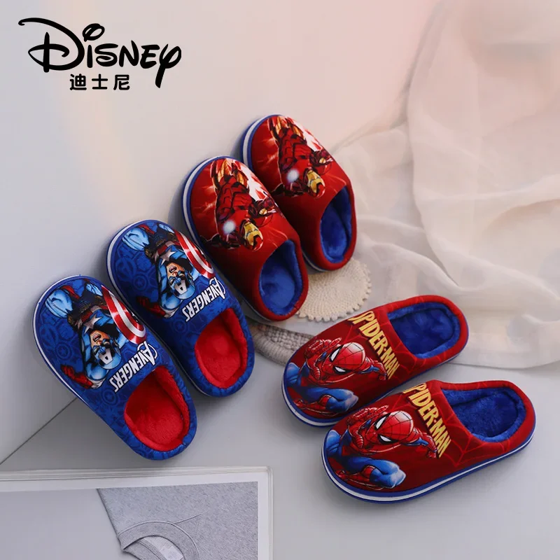 Autumn Winter Baby Boy Cotton Slipper Children Cartoon Spiderman Avenger Captain America Kid Girl Warm Home Indoor Bedroom Shoes