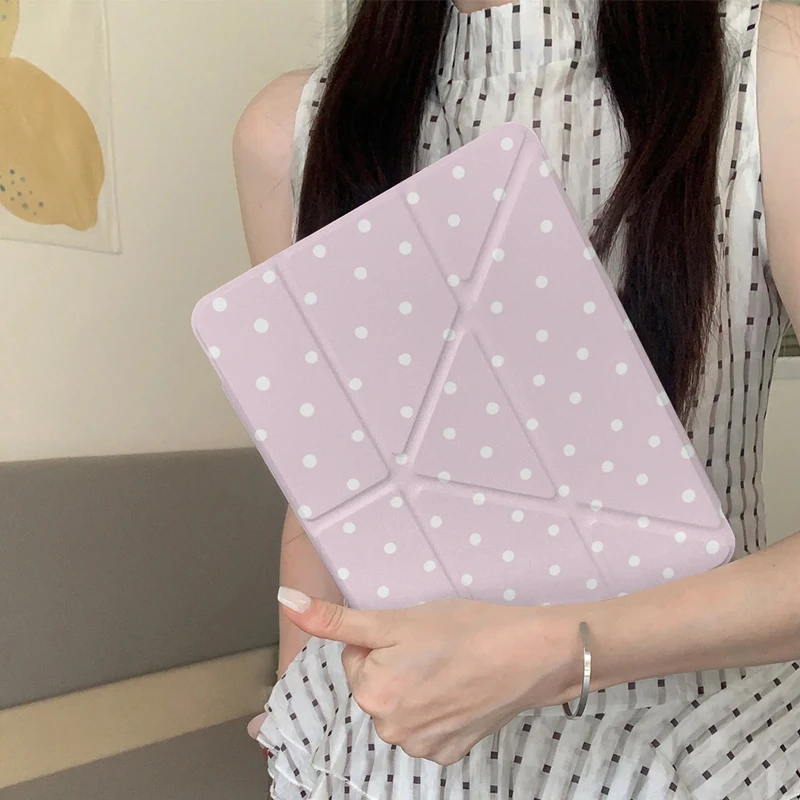 Green Wave Point Y Fold With Clasp Case For iPad Pro 11inch 2018 2024 iPad Pro 12.9inch 2018 Air 6 7 Pro 13in Minimalist Case